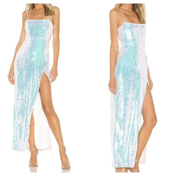 NWT $288 NBD Amethyst Sequin Side Slit Sleeveless Column Maxi Gown Dress M - Picture 1 of 12